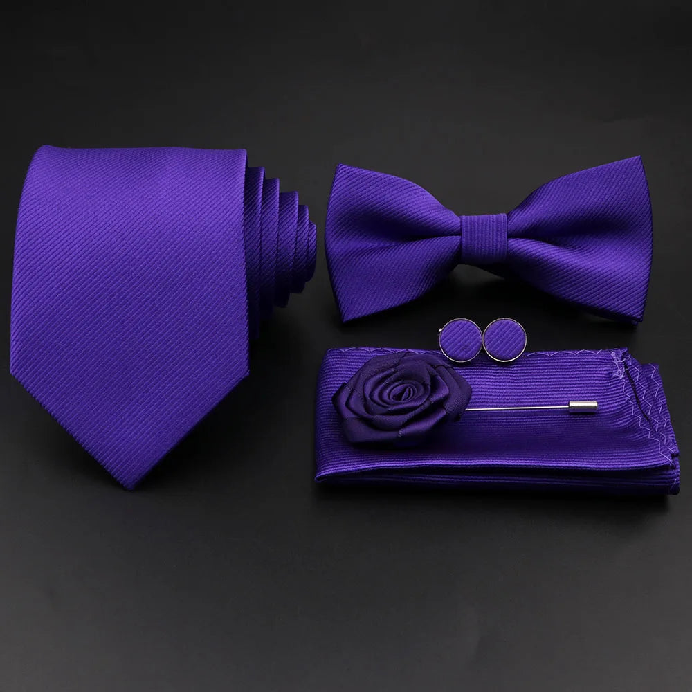 Slim Tie Set, Necktie, Bow tie, Cufflink, Brooch