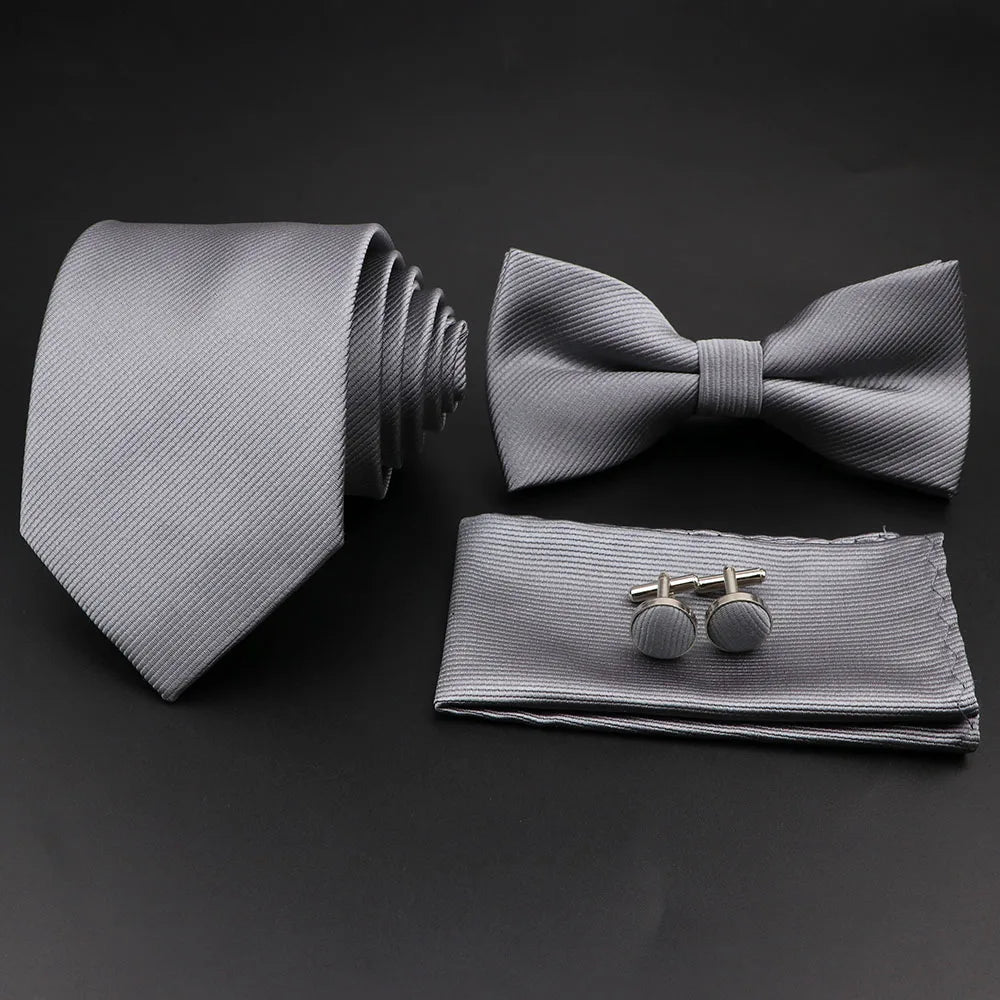 Slim Tie Set, Necktie, Bow tie, Cufflink, Brooch