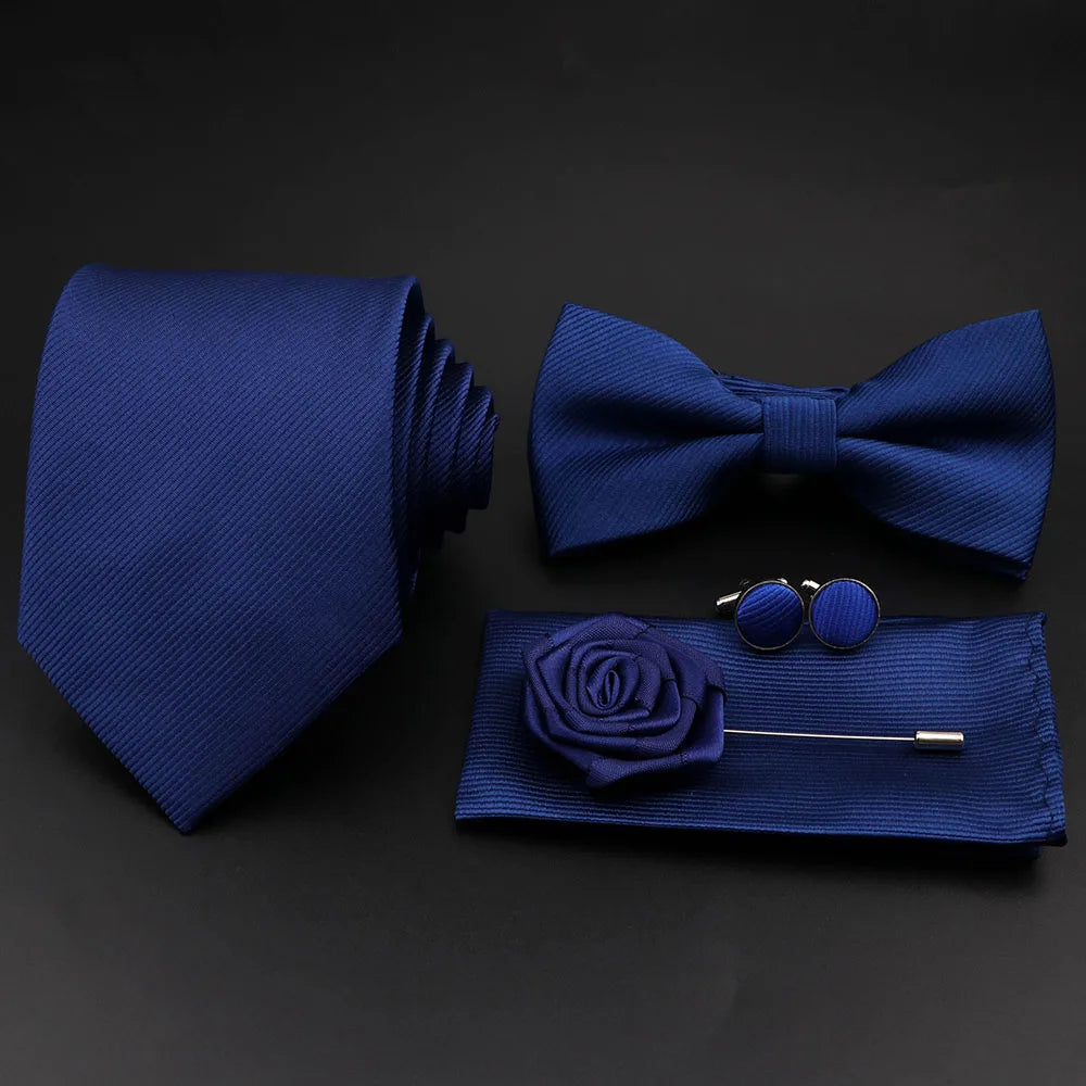 Slim Tie Set, Necktie, Bow tie, Cufflink, Brooch