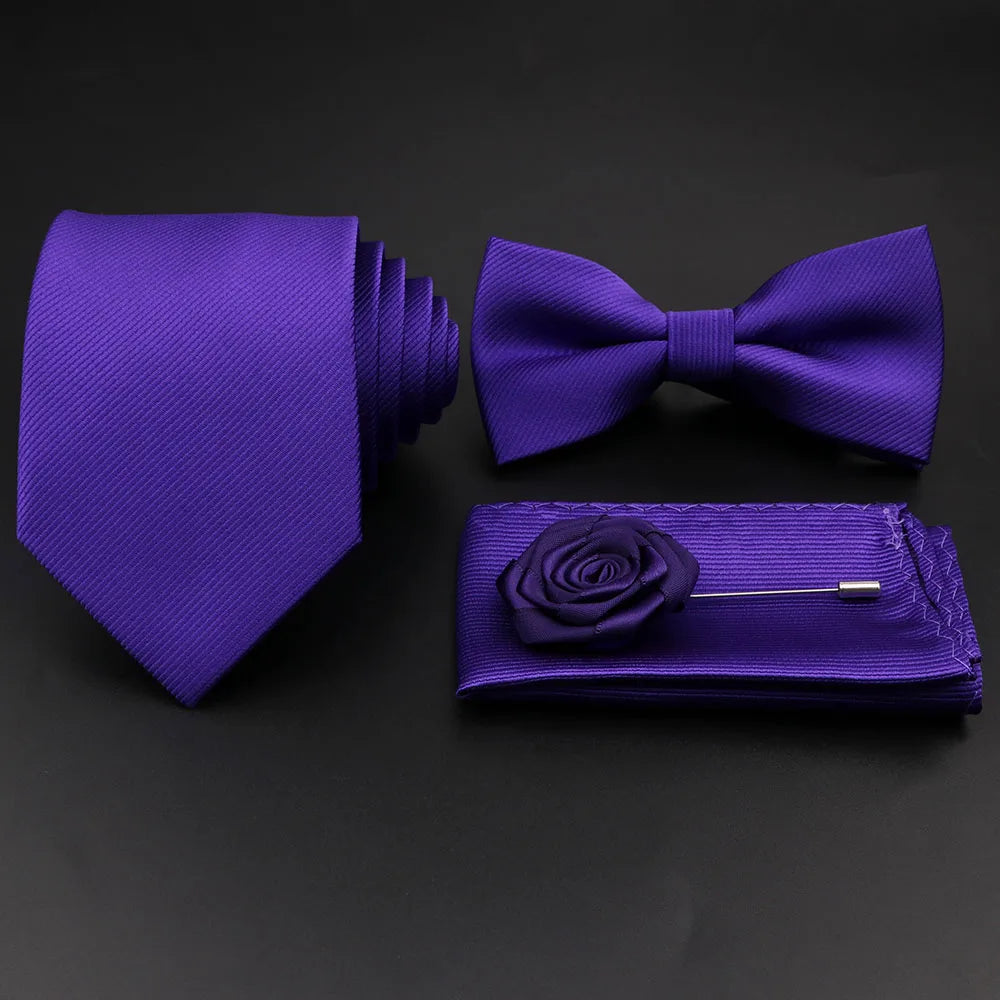 Slim Tie Set, Necktie, Bow tie, Cufflink, Brooch