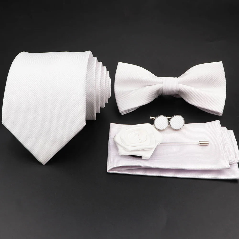 Slim Tie Set, Necktie, Bow tie, Cufflink, Brooch