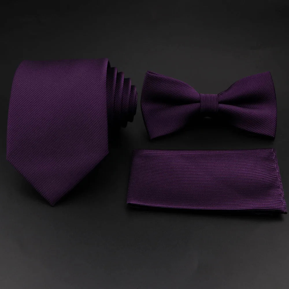 Slim Tie Set, Necktie, Bow tie, Cufflink, Brooch