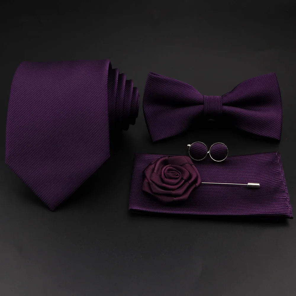 Slim Tie Set, Necktie, Bow tie, Cufflink, Brooch