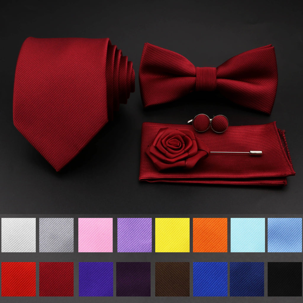 Slim Tie Set, Necktie, Bow tie, Cufflink, Brooch
