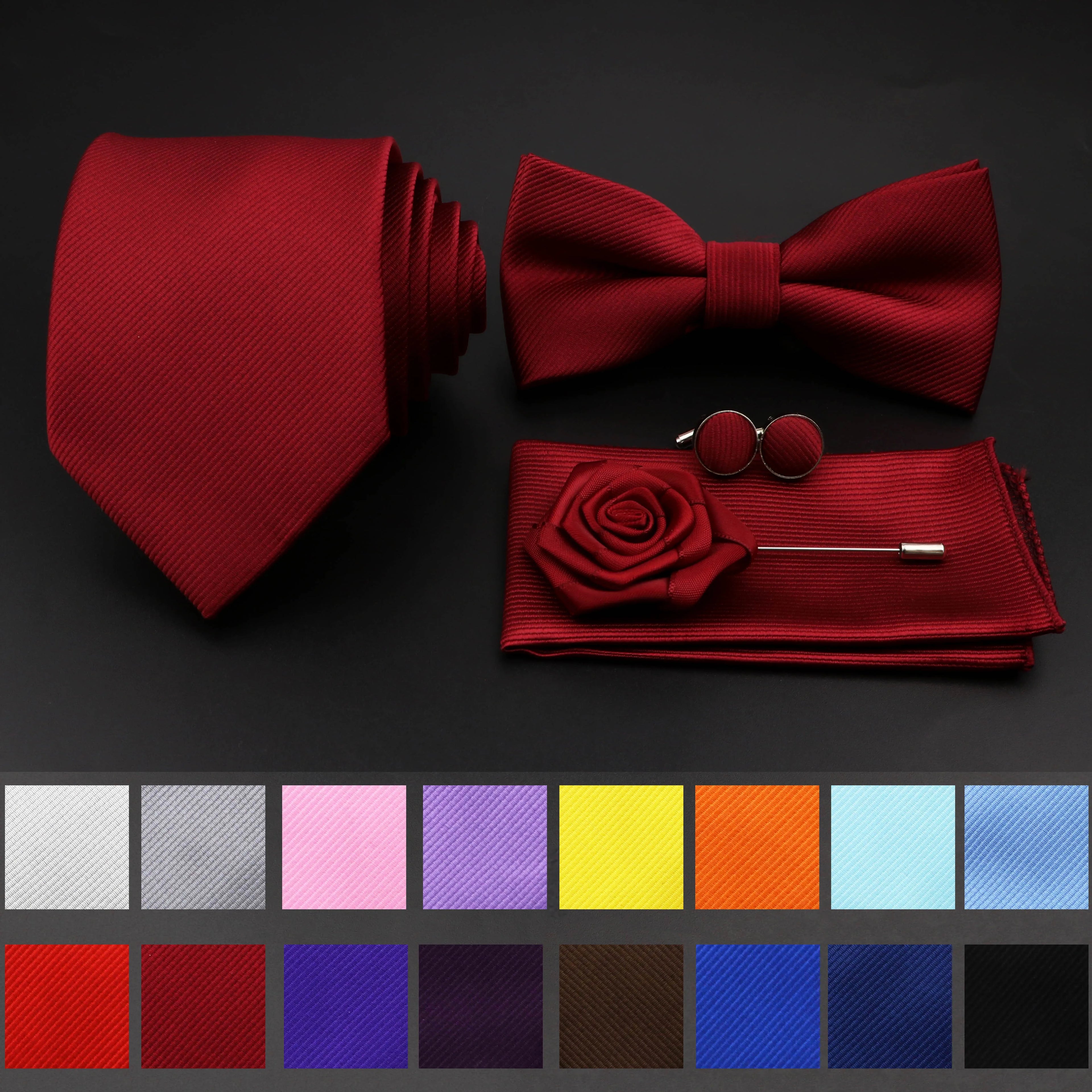 Slim Tie Set, Necktie, Bow tie, Cufflink, Brooch