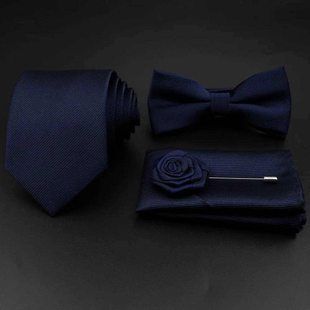 Slim Tie Set, Necktie, Bow tie, Cufflink, Brooch