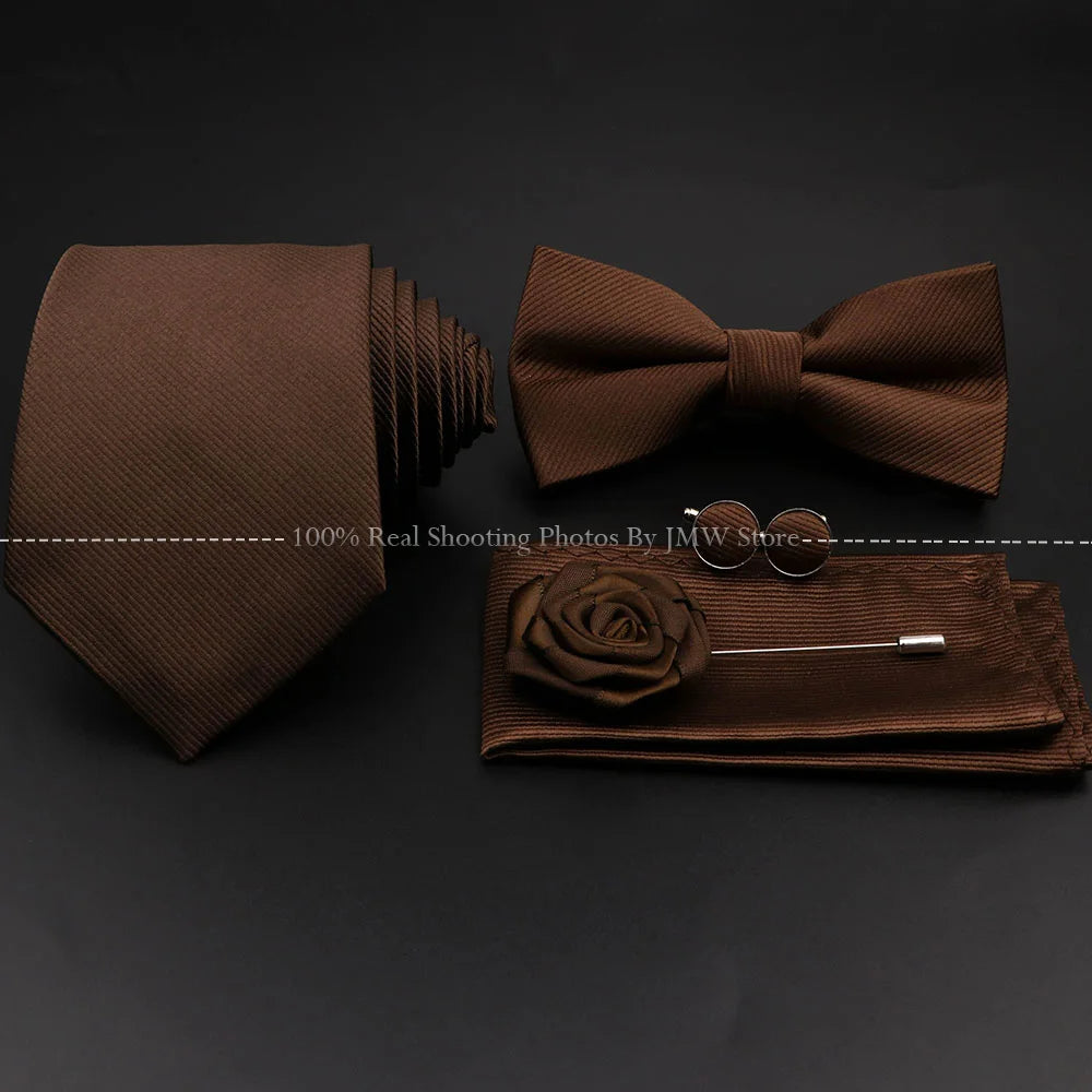 Slim Tie Set, Necktie, Bow tie, Cufflink, Brooch