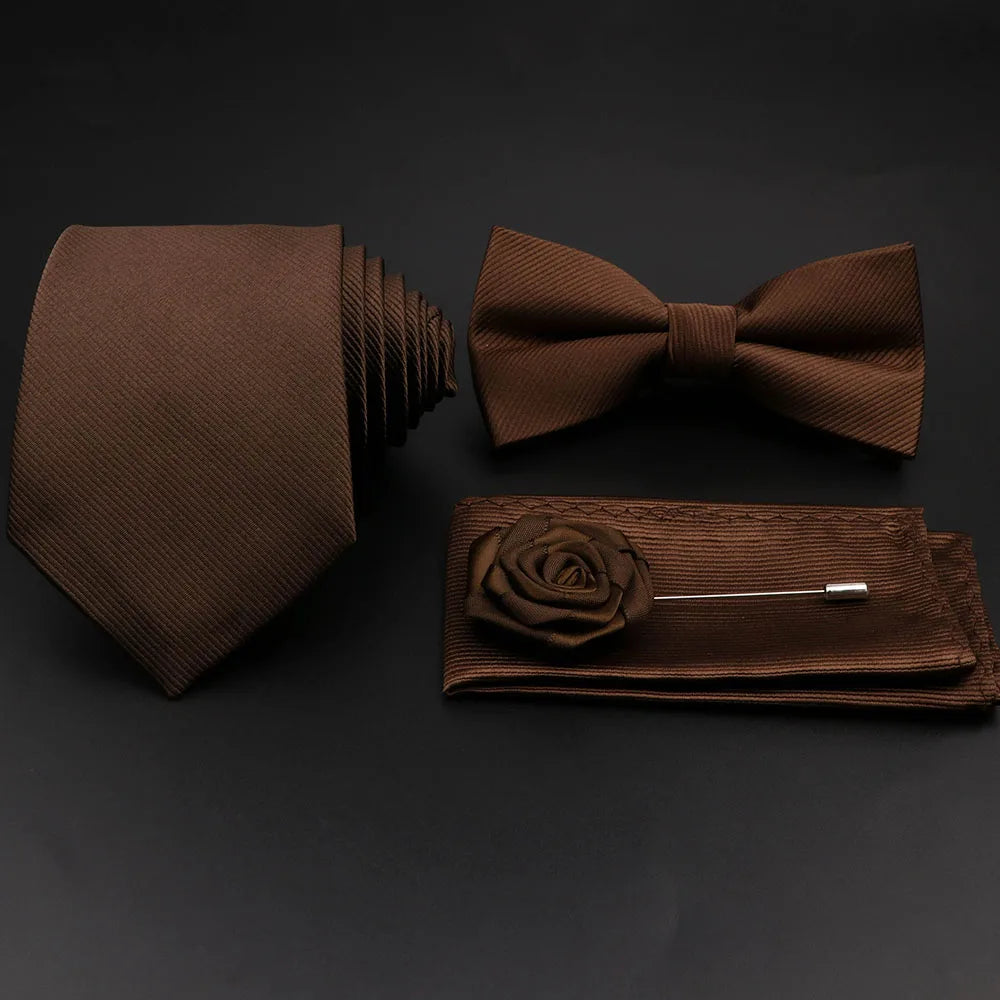 Slim Tie Set, Necktie, Bow tie, Cufflink, Brooch