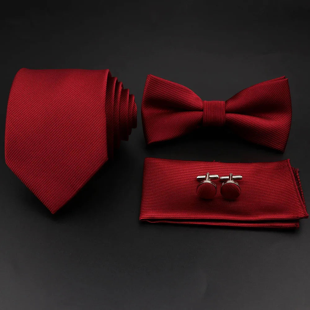 Slim Tie Set, Necktie, Bow tie, Cufflink, Brooch