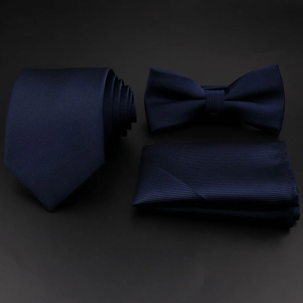 Slim Tie Set, Necktie, Bow tie, Cufflink, Brooch