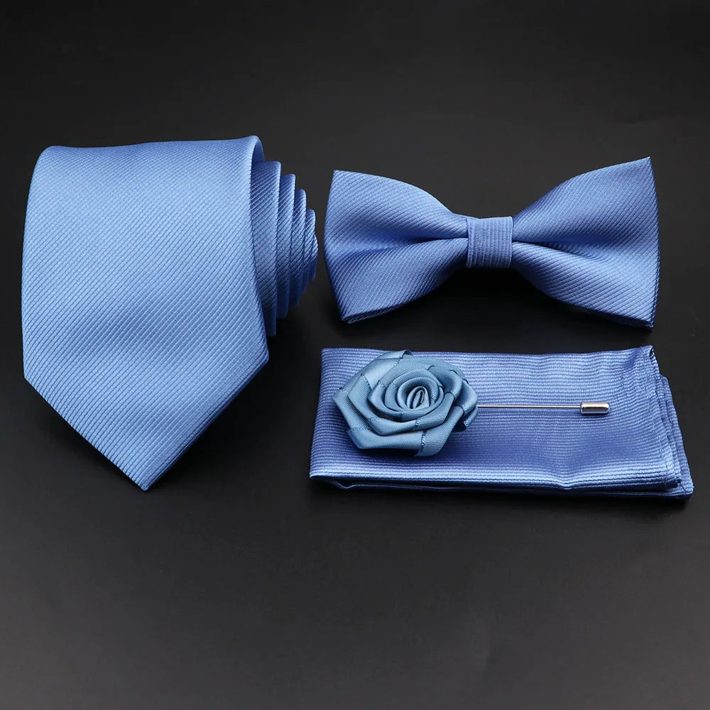 Slim Tie Set, Necktie, Bow tie, Cufflink, Brooch