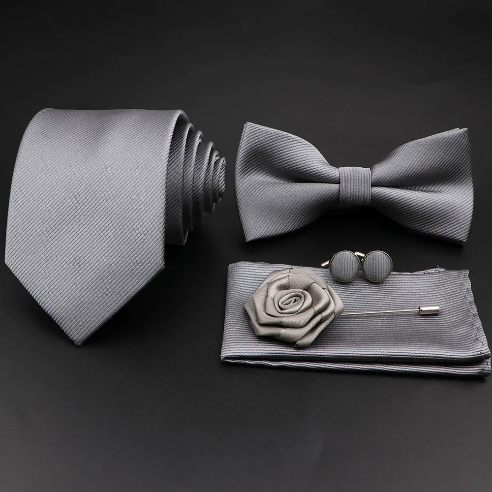 Slim Tie Set, Necktie, Bow tie, Cufflink, Brooch