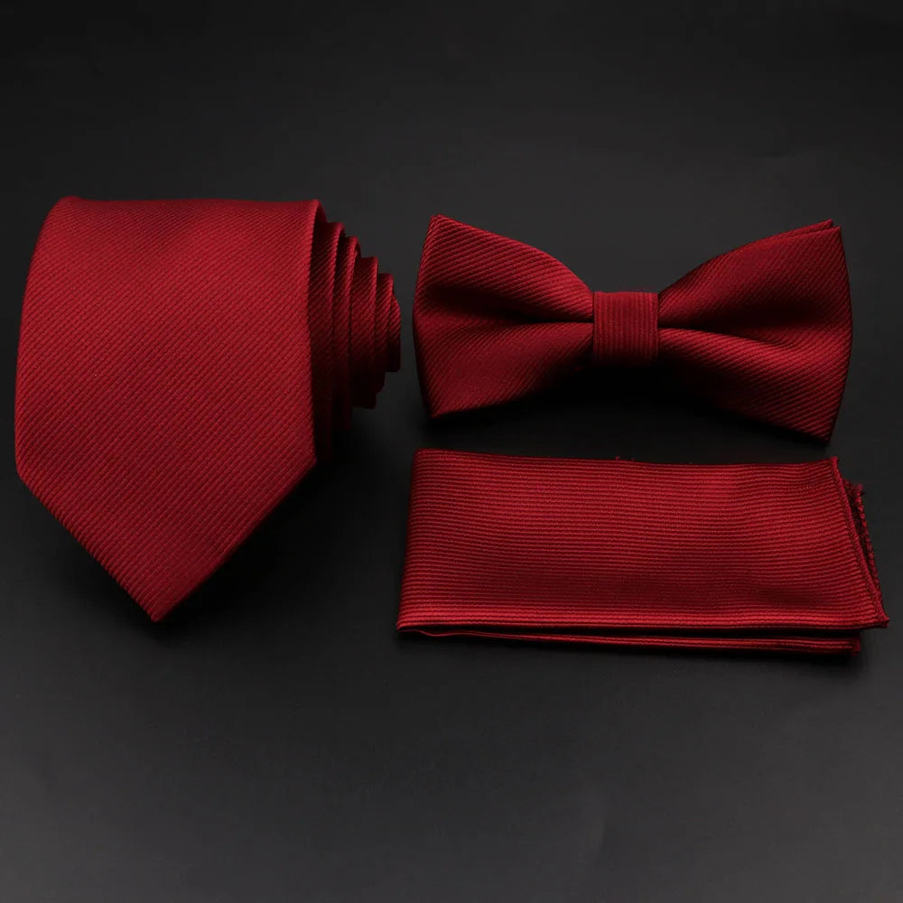 Slim Tie Set, Necktie, Bow tie, Cufflink, Brooch