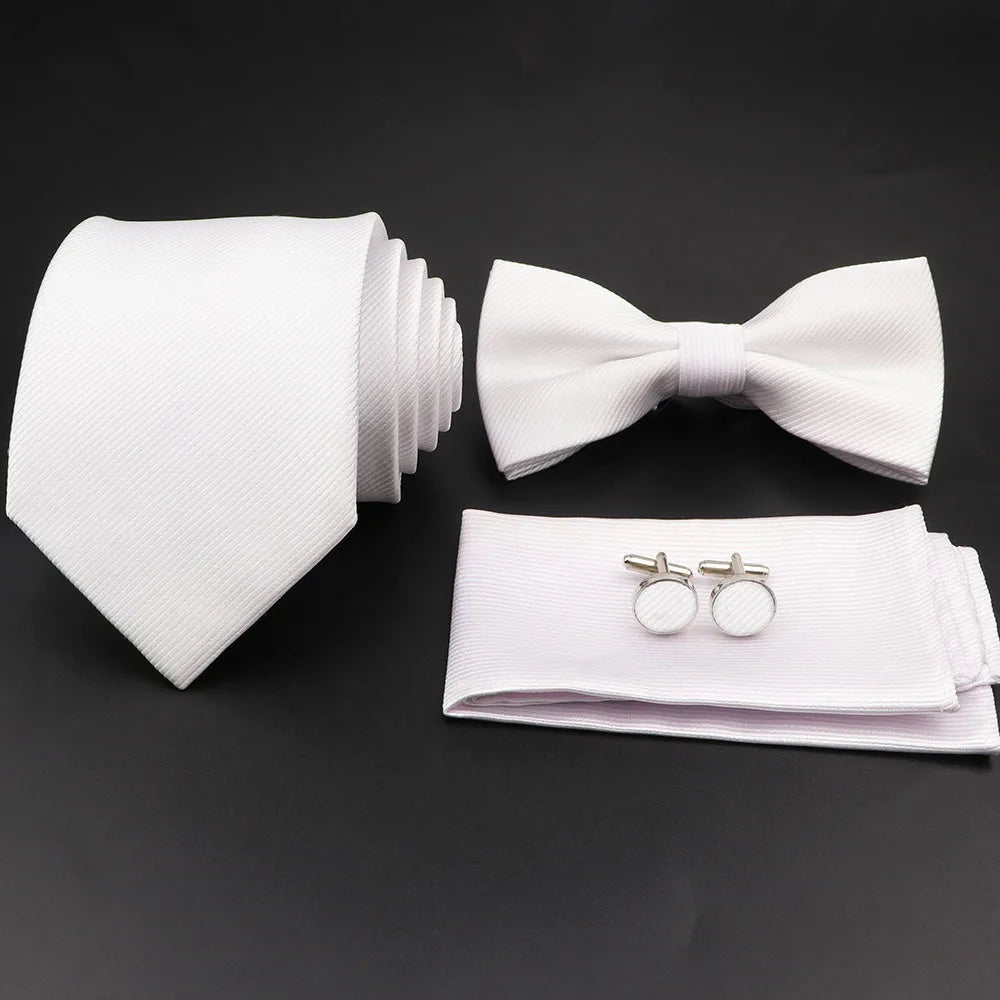 Slim Tie Set, Necktie, Bow tie, Cufflink, Brooch