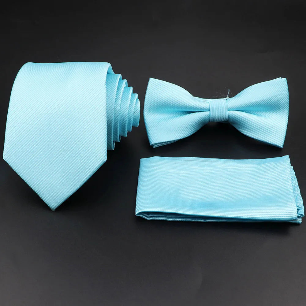 Slim Tie Set, Necktie, Bow tie, Cufflink, Brooch
