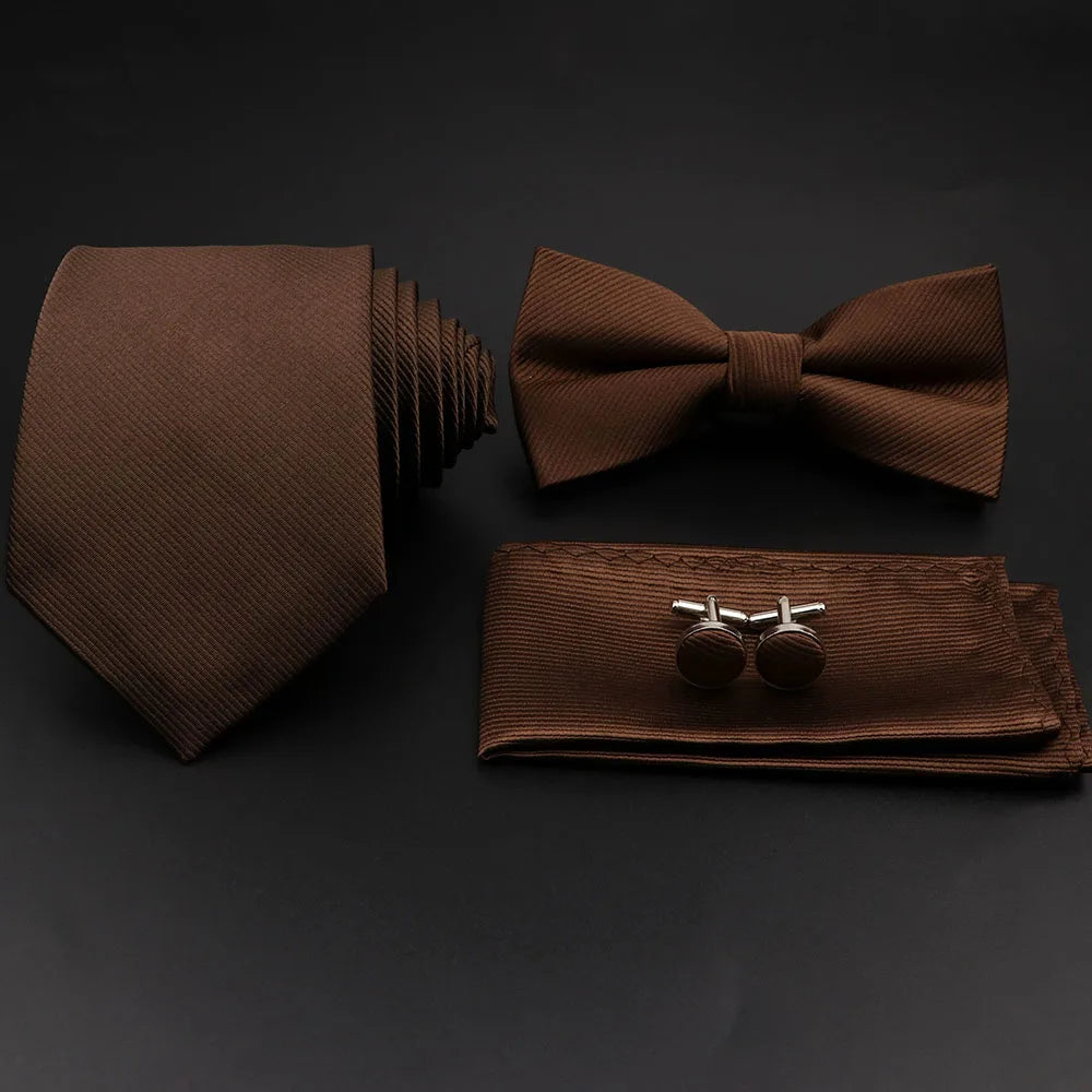 Slim Tie Set, Necktie, Bow tie, Cufflink, Brooch