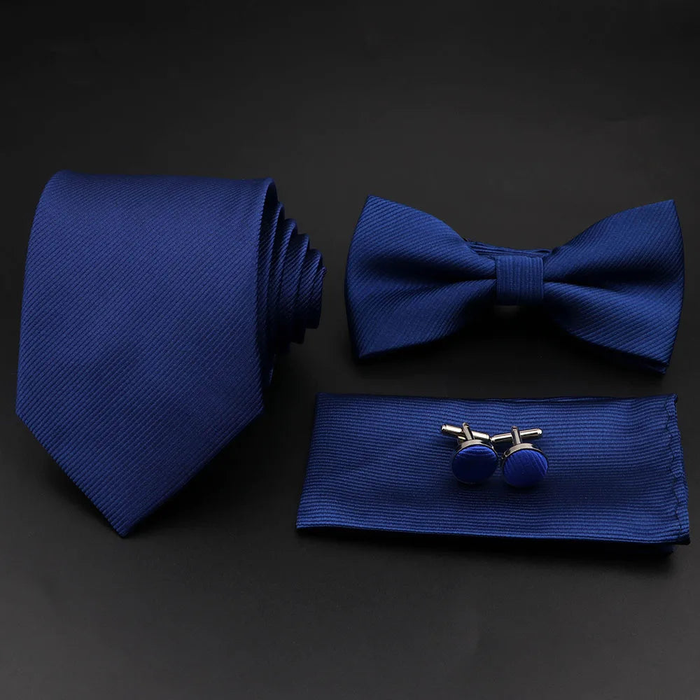 Slim Tie Set, Necktie, Bow tie, Cufflink, Brooch