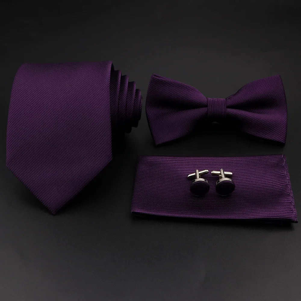 Slim Tie Set, Necktie, Bow tie, Cufflink, Brooch