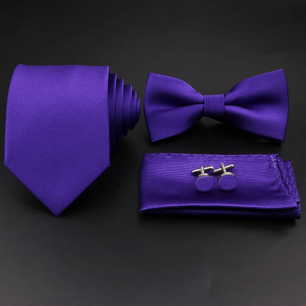 Slim Tie Set, Necktie, Bow tie, Cufflink, Brooch