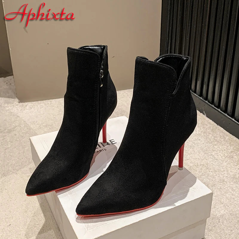 Black Suede Stiletto Ankle Boots