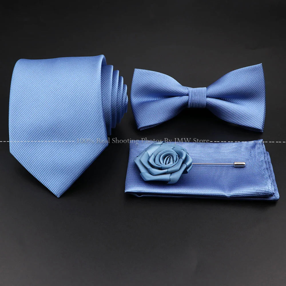 Slim Tie Set, Necktie, Bow tie, Cufflink, Brooch