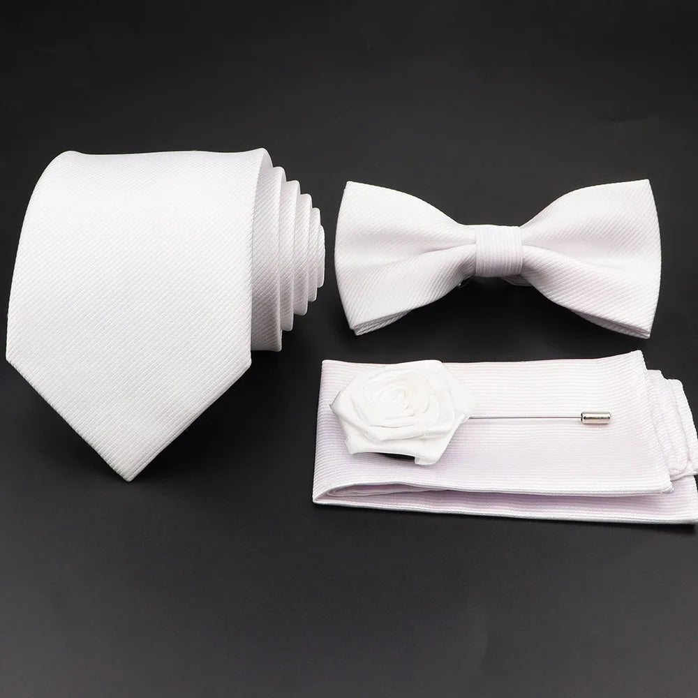 Slim Tie Set, Necktie, Bow tie, Cufflink, Brooch