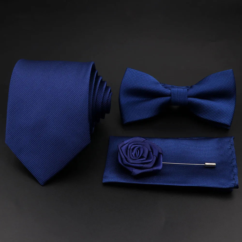 Slim Tie Set, Necktie, Bow tie, Cufflink, Brooch