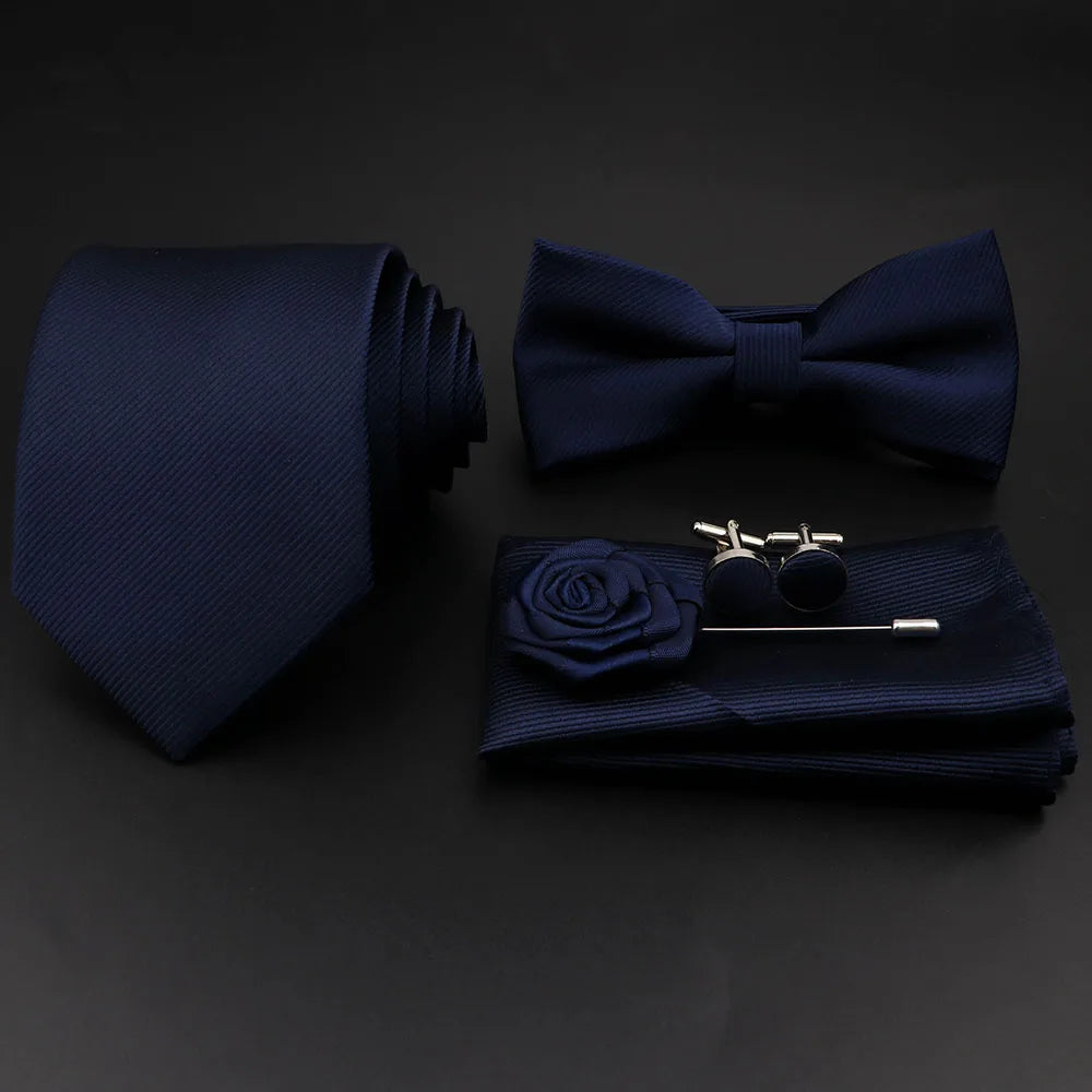 Slim Tie Set, Necktie, Bow tie, Cufflink, Brooch