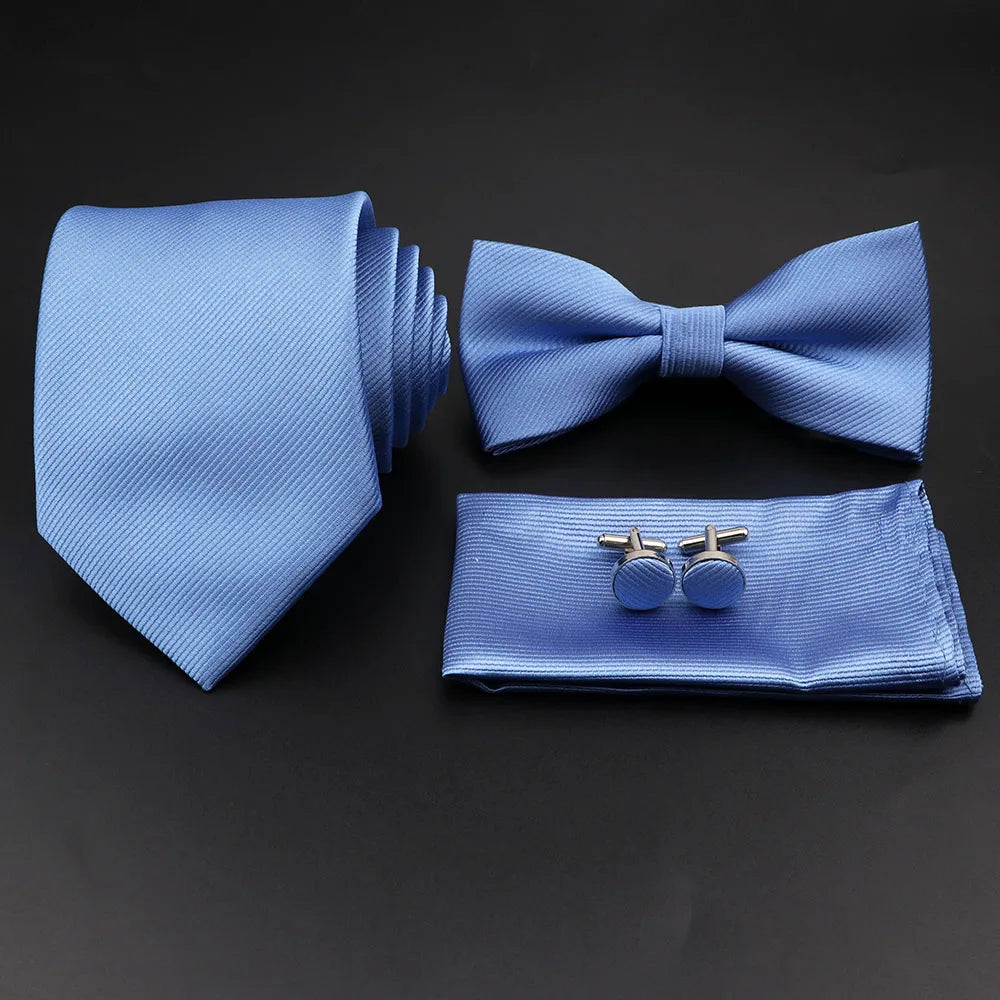 Slim Tie Set, Necktie, Bow tie, Cufflink, Brooch